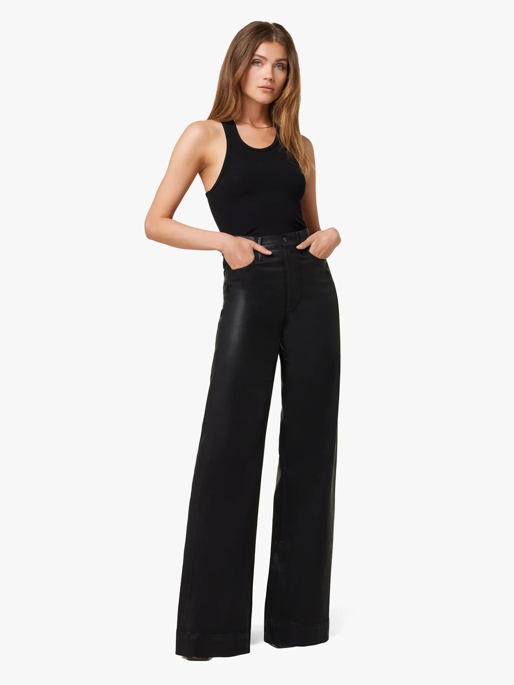 Joes Jeans The MIA High Rise Wide Leg Black Coated Denim